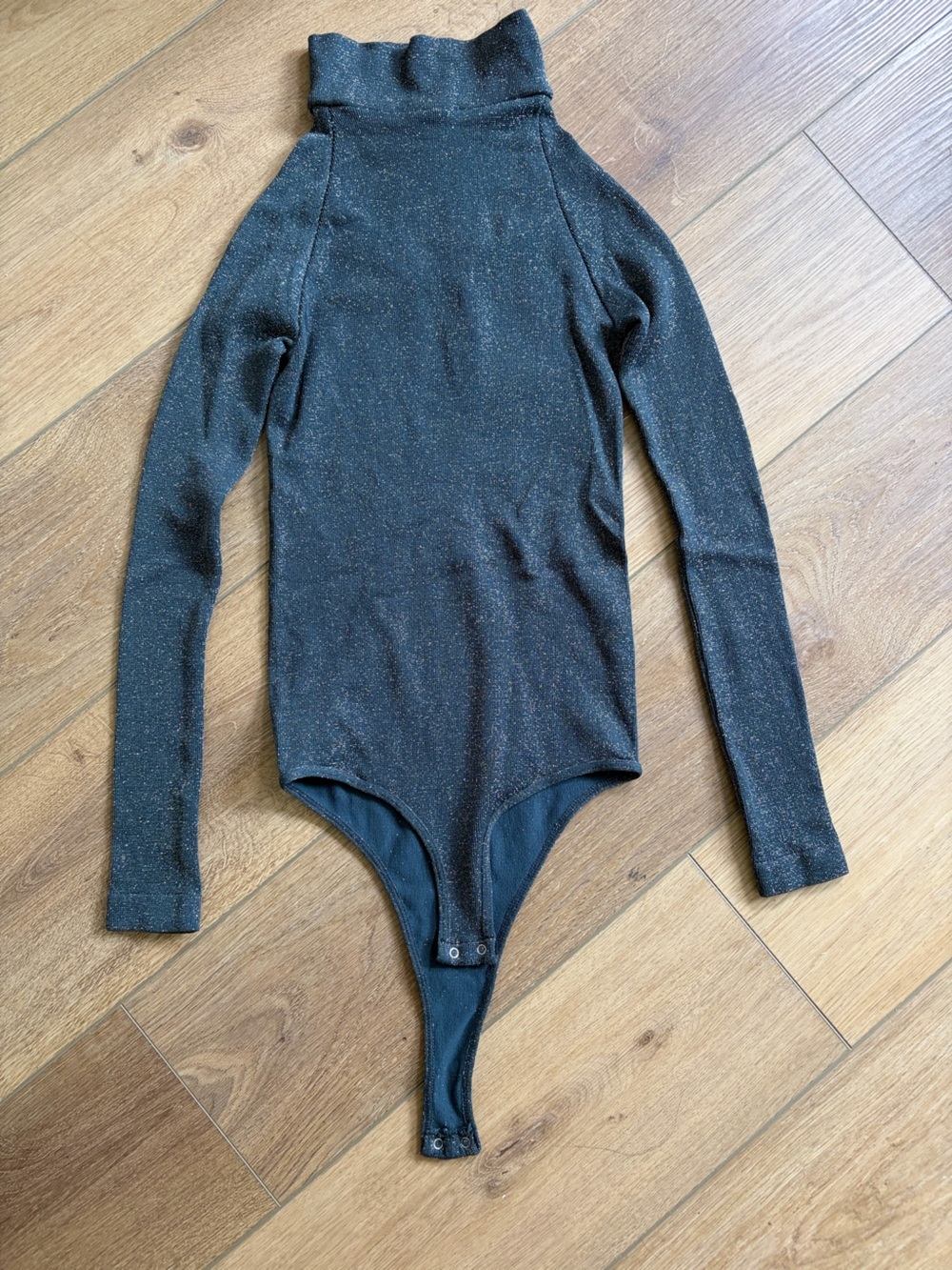 Free People Black Sparkle Turtleneck Bodysuit
